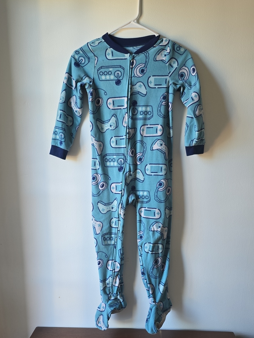 Carter's Light Blue Gamer Print Footed Pajamas with Navy Trim